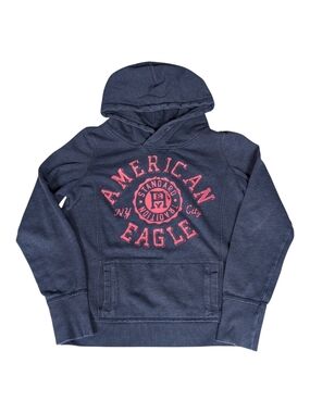 American Eagle Outfitters Navy Hoodie with Pink Chest Graphic